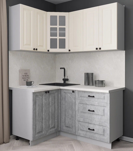 Изображение товара Кухонный гарнитур Интерлиния Мила Деко 1.2x1.5 (керамика/белый/опал светлый)