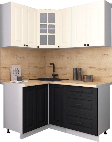 Изображение товара Кухонный гарнитур Интерлиния Мила Деко 1.2x1.5 (черный/белый/дуб бунратти)