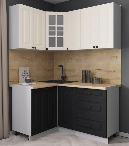 Изображение товара Кухонный гарнитур Интерлиния Мила Деко 1.2x1.5 (черный/белый/дуб бунратти)