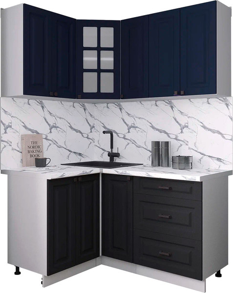 Изображение товара Кухонный гарнитур Интерлиния Мила Деко 1.2x1.5 (черный/индиго/белый гранит)