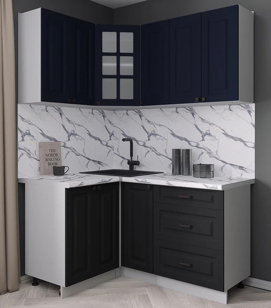 Изображение товара Кухонный гарнитур Интерлиния Мила Деко 1.2x1.5 (черный/индиго/белый гранит)