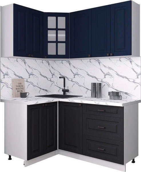 Изображение товара Кухонный гарнитур Интерлиния Мила Деко 1.2x1.6 (черный/индиго/белый гранит)