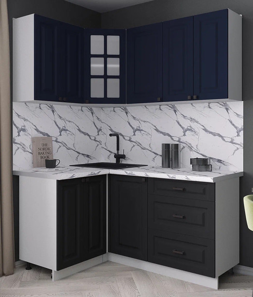 Изображение товара Кухонный гарнитур Интерлиния Мила Деко 1.2x1.6 (черный/индиго/белый гранит)