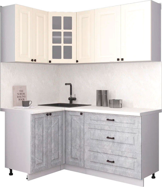 Изображение товара Кухонный гарнитур Интерлиния Мила Деко 1.2x1.7 (керамика/белый/опал светлый)