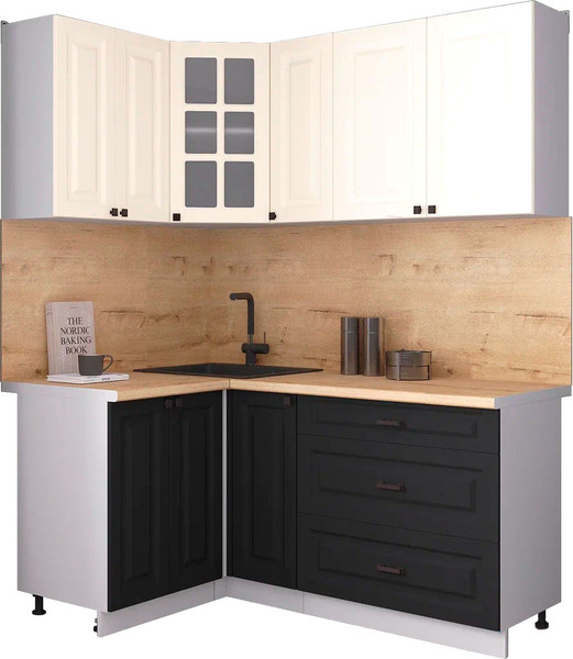 Изображение товара Кухонный гарнитур Интерлиния Мила Деко 1.2x1.7 (черный/белый/дуб бунратти)