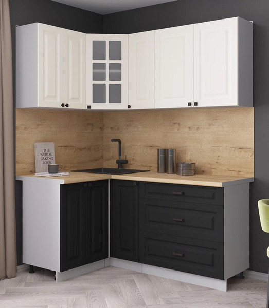 Изображение товара Кухонный гарнитур Интерлиния Мила Деко 1.2x1.7 (черный/белый/дуб бунратти)