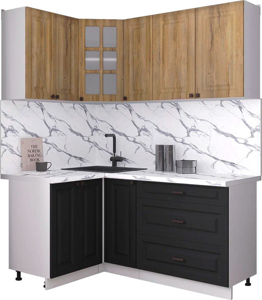 Изображение товара Кухонный гарнитур Интерлиния Мила Деко 1.2x1.7 (черный/дуб вотан/белый гранит)