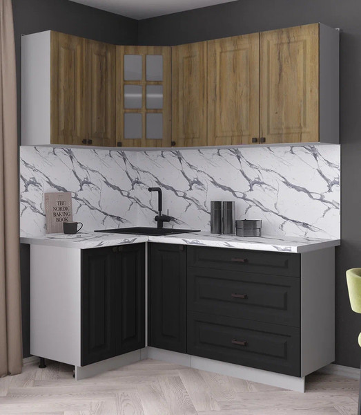 Изображение товара Кухонный гарнитур Интерлиния Мила Деко 1.2x1.7 (черный/дуб вотан/белый гранит)