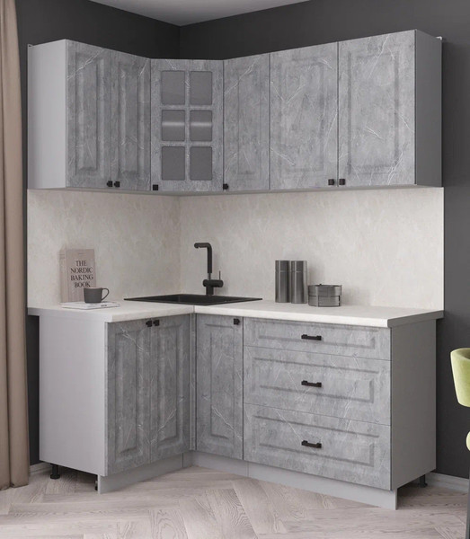 Изображение товара Кухонный гарнитур Интерлиния Мила Деко 1.2x1.7 (керамика/керамика/опал светлый)