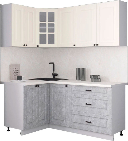 Изображение товара Кухонный гарнитур Интерлиния Мила Деко 1.2x1.8 (керамика/белый/опал светлый)