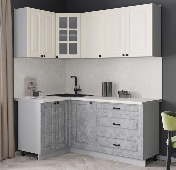 Изображение товара Кухонный гарнитур Интерлиния Мила Деко 1.2x1.8 (керамика/белый/опал светлый)