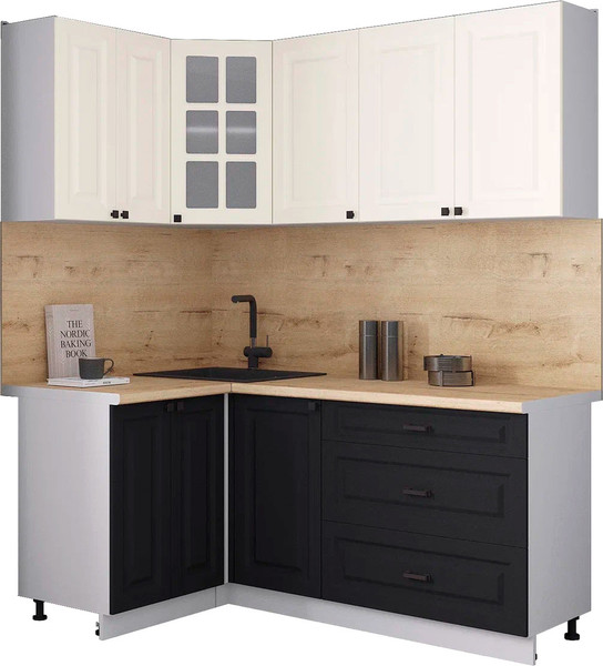 Изображение товара Кухонный гарнитур Интерлиния Мила Деко 1.2x1.8 (черный/белый/дуб бунратти)