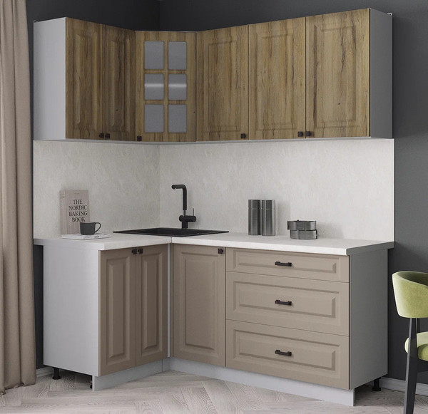 Изображение товара Кухонный гарнитур Интерлиния Мила Деко 1.2x1.8 (луна/дуб вотан/опал светлый)