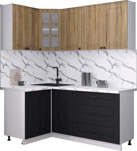 Изображение товара Кухонный гарнитур Интерлиния Мила Деко 1.2x1.8 (черный/дуб вотан/белый гранит)