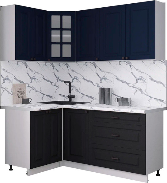 Изображение товара Кухонный гарнитур Интерлиния Мила Деко 1.2x1.8 (черный/индиго/белый гранит)