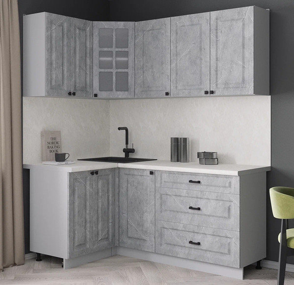 Изображение товара Кухонный гарнитур Интерлиния Мила Деко 1.2x1.8 (керамика/керамика/опал светлый)