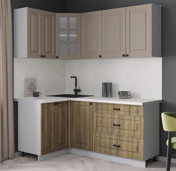 Изображение товара Кухонный гарнитур Интерлиния Мила Деко 1.2x1.8 (дуб вотан/луна/опал светлый)