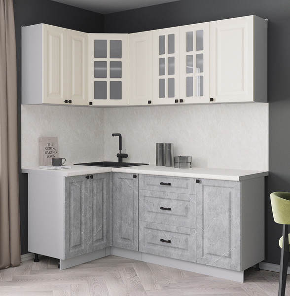 Изображение товара Кухонный гарнитур Интерлиния Мила Деко 1.2x1.9 (керамика/белый/опал светлый)