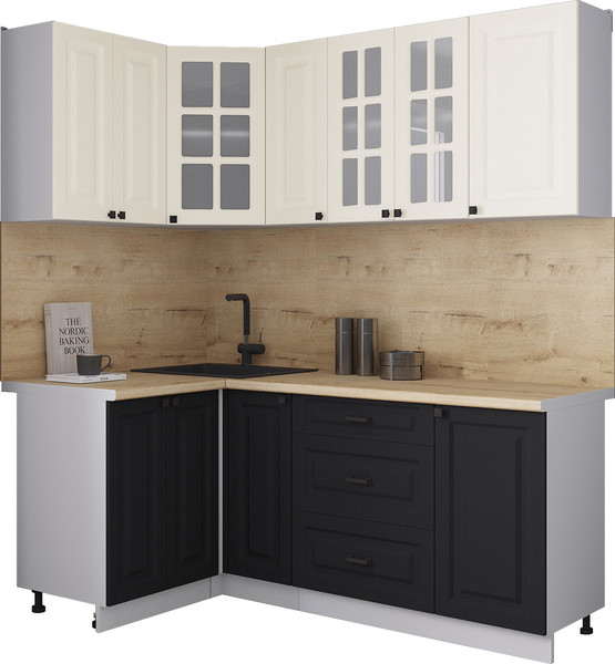 Изображение товара Кухонный гарнитур Интерлиния Мила Деко 1.2x1.9 (черный/белый/дуб бунратти)