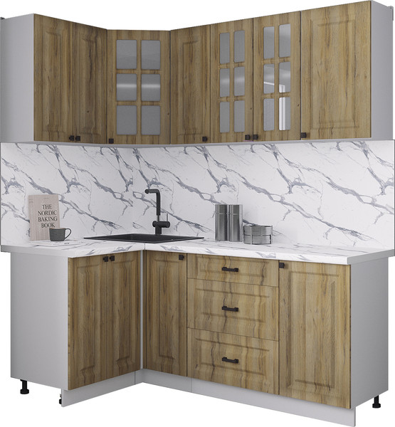 Изображение товара Кухонный гарнитур Интерлиния Мила Деко 1.2x1.9 (дуб вотан/дуб вотан/белый гранит)