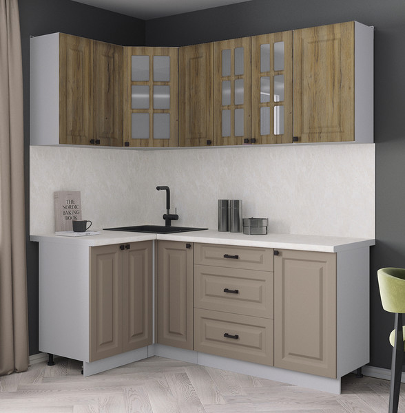 Изображение товара Кухонный гарнитур Интерлиния Мила Деко 1.2x1.9 (луна/дуб вотан/опал светлый)