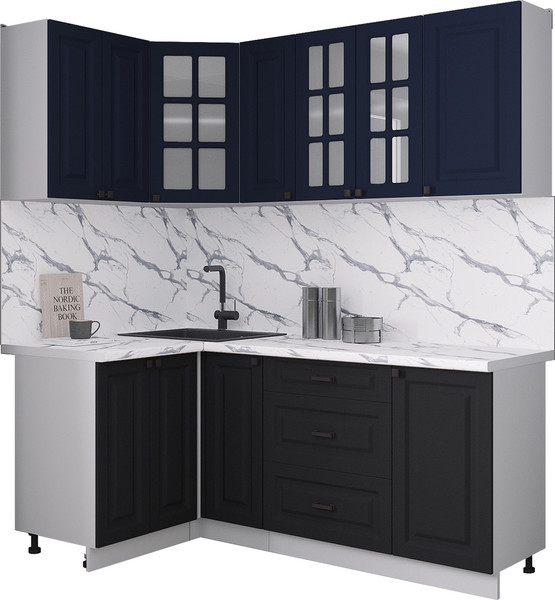Изображение товара Кухонный гарнитур Интерлиния Мила Деко 1.2x1.9 (черный/индиго/белый гранит)