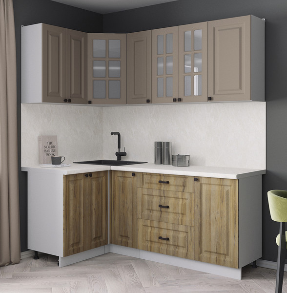 Изображение товара Кухонный гарнитур Интерлиния Мила Деко 1.2x1.9 (дуб вотан/луна/опал светлый)