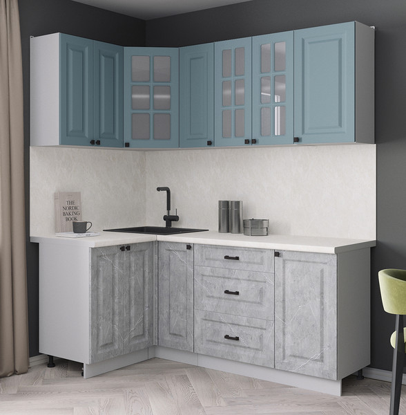 Изображение товара Кухонный гарнитур Интерлиния Мила Деко 1.2x1.9 (керамика/океан/опал светлый)