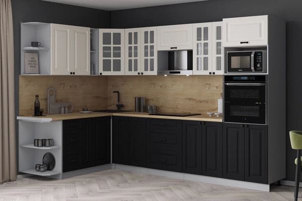 Изображение товара Кухонный гарнитур Интерлиния Мила Деко 1.88x3.0 LV (черный/белый/дуб бунратти)