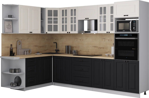 Изображение товара Кухонный гарнитур Интерлиния Мила Деко 1.88x3.0 LV (черный/белый/дуб бунратти)