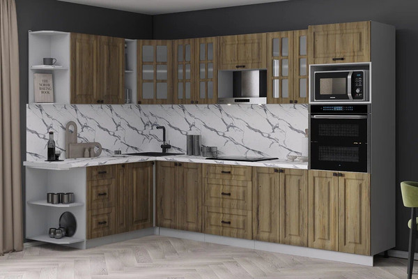 Изображение товара Кухонный гарнитур Интерлиния Мила Деко 1.88x3.0 LV (дуб вотан/дуб вотан/белый гранит)