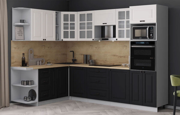 Изображение товара Кухонный гарнитур Интерлиния Мила Деко 1.88x2.8 LV (черный/белый/дуб бунратти)