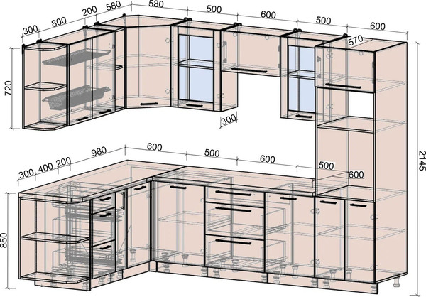 Изображение товара Кухонный гарнитур Интерлиния Мила Деко 1.88x2.8 LV (черный/белый/дуб бунратти)