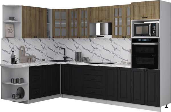 Изображение товара Кухонный гарнитур Интерлиния Мила Деко 1.88x3.0 LV (черный/дуб вотан/белый гранит)