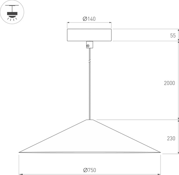 Изображение товара Потолочный светильник Arlight SP-MAKOTO-R750-14W Warm2700 BK 36deg / 054402