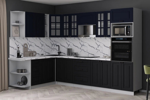 Изображение товара Кухонный гарнитур Интерлиния Мила Деко 1.88x3.0 LV (черный/индиго/белый гранит)