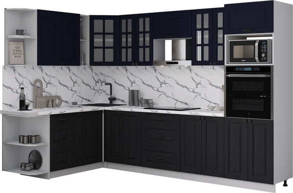 Изображение товара Кухонный гарнитур Интерлиния Мила Деко 1.88x3.0 LV (черный/индиго/белый гранит)