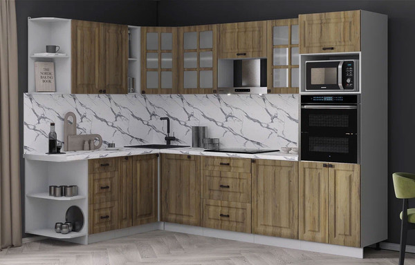 Изображение товара Кухонный гарнитур Интерлиния Мила Деко 1.88x2.8 LV (дуб вотан/дуб вотан/белый гранит)