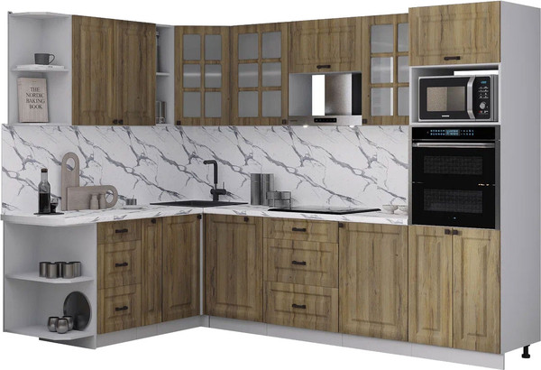 Изображение товара Кухонный гарнитур Интерлиния Мила Деко 1.88x2.8 LV (дуб вотан/дуб вотан/белый гранит)