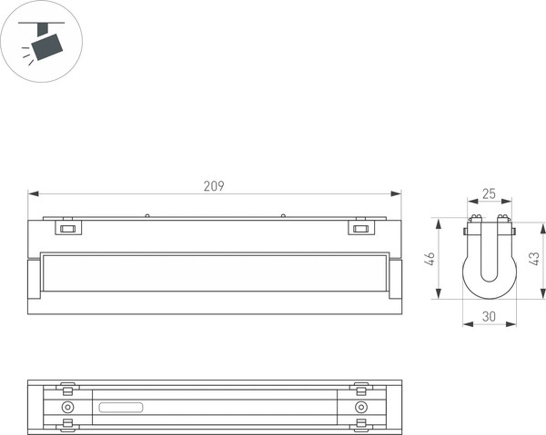 Изображение товара Трековый светильник Arlight MAG-VIBE-LASER-TURN-L209-12W Warm3000 BK 24deg / 044427