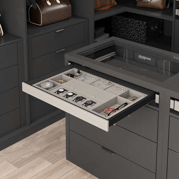 Изображение товара Корзина выдвижная для шкафа Starax Tandem S-6418-A (кожа, антрацит)