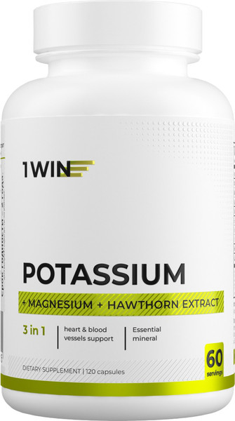 Изображение товара Пищевая добавка 1WIN Калий, магний и экстракт боярышника (120 капсул)