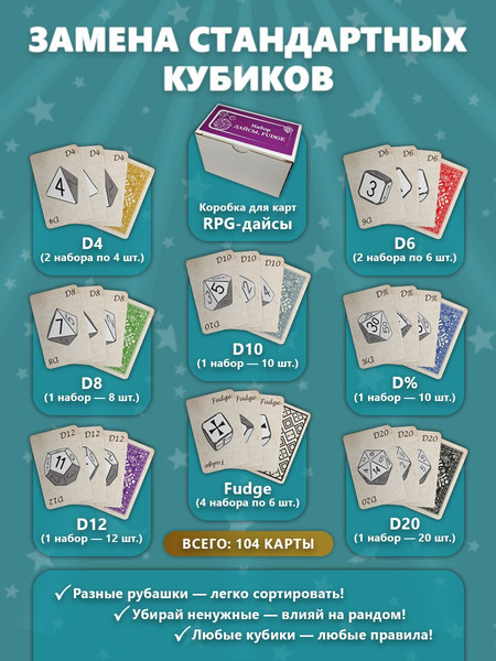 Изображение товара Набор карт для настольной игры Pandora's Box Studio Генератор. Кости игральные / 05PB013 (104шт)