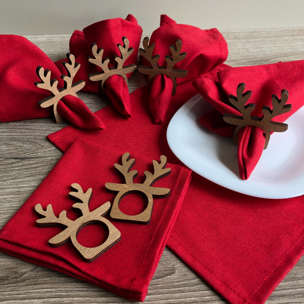 Изображение товара Набор сервировочных салфеток ОМурМебель с держателем Рога оленя (6шт, красный)