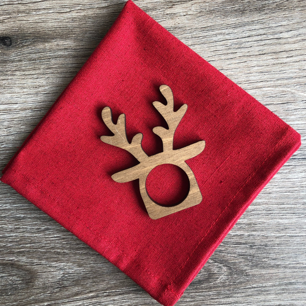 Изображение товара Набор сервировочных салфеток ОМурМебель с держателем Рога оленя (6шт, красный)