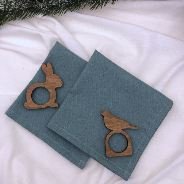 Изображение товара Набор сервировочных салфеток ОМурМебель с держателями Зайчик, птичка (6шт, синий)