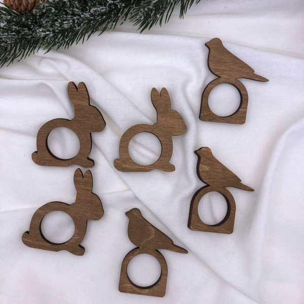 Изображение товара Набор сервировочных салфеток ОМурМебель с держателями Зайчик, птичка (6шт, синий)