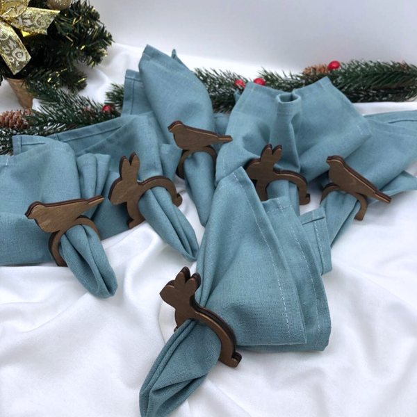 Изображение товара Набор сервировочных салфеток ОМурМебель с держателями Зайчик, птичка (6шт, синий)