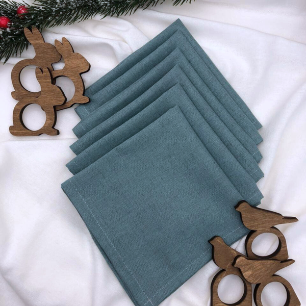 Изображение товара Набор сервировочных салфеток ОМурМебель с держателями Зайчик, птичка (6шт, синий)