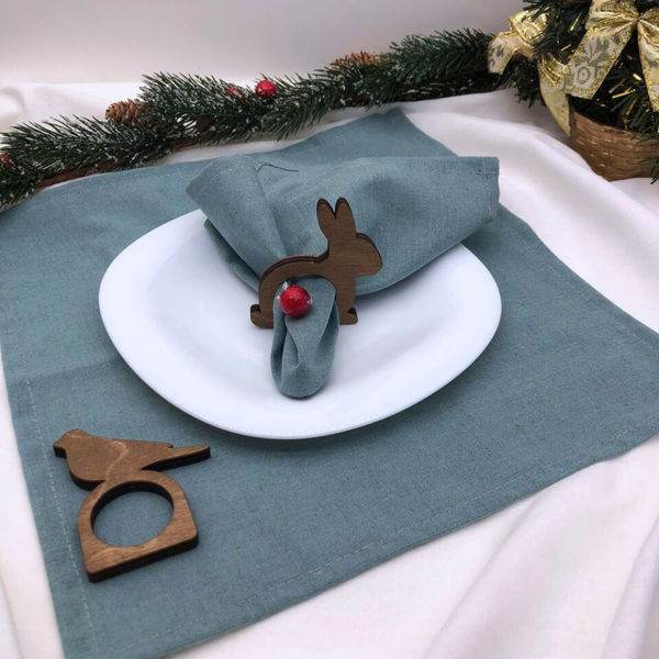 Изображение товара Набор сервировочных салфеток ОМурМебель с держателями Зайчик, птичка (6шт, синий)